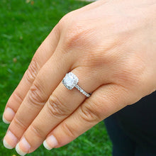 Load image into Gallery viewer, Cushion Cut Moissanite And Natural Round Cut Sides Diamond Engagement Ring 14k Solid White Gold Bridal Ring Halo Style Wedding Ring 1.90ctw