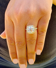 Load image into Gallery viewer, Cushion Cut Moissanite and Natural Round Cut Side Diamond Engagement Ring Halo Style Bridal Ring 14k Solid Yellow Gold Wedding Ring 5.50ctw