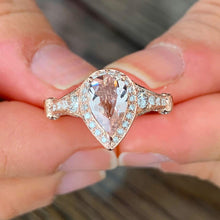 Load image into Gallery viewer, Natural Pear Morganite Ring And Cvd Round Cut Side Diamond Ring 14k Solid Rose Gold Wedding Ring Halo Styel Bridal Engagement Ring 2.50ctw