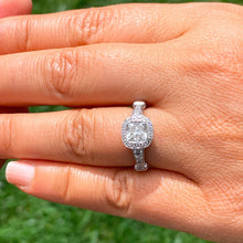 Load image into Gallery viewer, GIA Certified Cushion Cut And Round Cut Sides Natural Diamonds Engagement Ring Bezel Set Halo 14k Solid White Gold Bridal Wedding Ring 1.65
