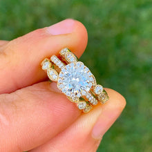 Load image into Gallery viewer, Round Cut Moissanite Engagement Ring And Two Matching Bands Filigree Design Set In 14k Solid Yellow Gold Antique Style Wedding Set, 2.00ctw