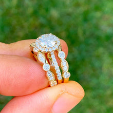 Load image into Gallery viewer, Round Cut IGI Certified Diamond Engagement Ring And Two Matching Bands Bridal Set 14k Solid Yellow Gold Antique style Wedding set 2.00ctw