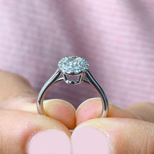 Load image into Gallery viewer, Oval and Round Cut Diamond Engagement Ring IGI Certified 14k Solid White Gold Wedding Ring Halo Style Bridal Propose Ring Halo Prong 1.20ctw