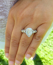 Load image into Gallery viewer, Pear Shape Moissanite And Round Cut Sides Engagement Ring In 14k Solid White Gold Wedding Ring Antique style Bridal Ring Halo Style 2.70ctw