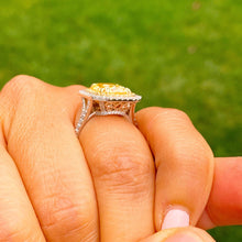 Load image into Gallery viewer, Light Fancy Yellow Radiant Simulated And Round Cut Cvd Diamond Engagement Ring Set In 14k Solid White And Yellow Gold Double Halo 6.00ct