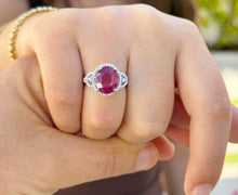 Load image into Gallery viewer, Oval Cut Ruby And Round Cut Natural Diamonds Antique Design Ring Women's 14k Solid White Gold Engagement Anniversary Righ Hand Ring 6.50ctw