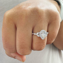 Load image into Gallery viewer, Pear Shape Moissanite and Round And Marquee Sides Engagement Ring Halo Style Wedding Bridal Ring 14k Solid White Gold Ring For Her 2.35ctw