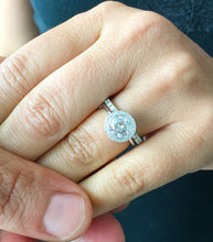 Load image into Gallery viewer, Round Cut Diamond Engagement Ring And Matching Band Set Bezel Set Halo Style Wedding Bridal Set IGI Certified 14k Solid White Gold 1.80ctw