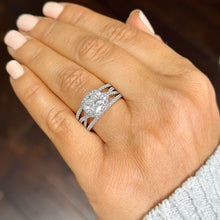 Load image into Gallery viewer, Cushion Cut Moissanite and Round Cut Sides Cvd Diamond Engagement Ring And Two Matching Bands Halo Wedding Set 14k Solid White Gold 3.40ctw