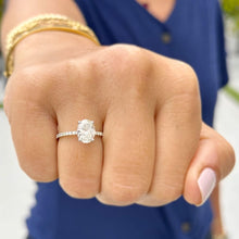 Load image into Gallery viewer, Oval Cut Moissanite And Round Cut Sides Hidden Halo Style Engagement Ring 14k Solid White Gold Wedding Ring Bridal Propose Ring For Her 1.70