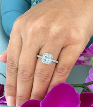 Load image into Gallery viewer, Cushion Cut Moissanite Center And Round Cut Sides Engagement Ring Halo Style Wedding Ring In 14K Solid White Gold Bridal Ring For Her 2.00ct