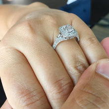 Load image into Gallery viewer, Round Cut Moissanite Engagement Ring Set In 14k Solid White Gold Bridal Ring Halo Style Wedding Anniversary Ring Antique Style Filigree 1.75