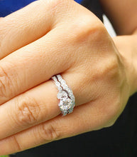 Load image into Gallery viewer, Round Cut Moissanite And Natural Diamonds Sides Engagement Ring And Matching Band Wedding Bridal Set In 14k White Gold Antique Style 1.35ct