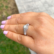 Load image into Gallery viewer, Round Cut Moissanite And Natural Side Diamonsd Engagement Ring Set In 14k Solid White Gold Wedding Ring Antique Deco Style Bridal Ring 1.65