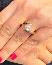 Load image into Gallery viewer, Princess Cut Moissanite Engagement Ring Tension Set Wedding Ring Set In 14k Solid Yellow Gold Anniversary Ring Solitaire Bridal Ring 1.00ct