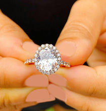 Load image into Gallery viewer, Oval Cut Moissanite and Round Cut Sides Natural Diamond Engagement Ring 14k Solid Rose Gold Wedding Ring Halo Style Bridal Ring For Her 3.70
