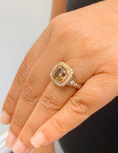 Load image into Gallery viewer, Cushion Cut Natural Smokey Topaz And Round Cut Natural Diamonds Engagement Ring Bezel Set Halo Ring Bridal Ring 14k Solid Rose Gold 3.70ctw