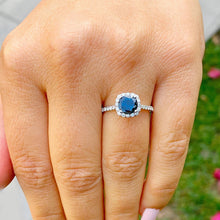 Load image into Gallery viewer, Round Cut Natural Sapphire And Side Natural Diamonds Engagement Ring Halo Ring Wedding Ring 14K Solid White Gold Bridal Propose Ring 2.30ctw