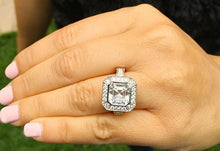 Load image into Gallery viewer, Asscher Cut Moissanite and Round Cut Cvd Diamonds Engagement Ring Bezel Set Wedding Ring Halo Style Bridal Ring 14k Solid White Gold 4.60ctw