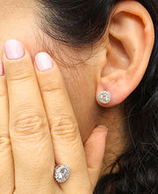 Load image into Gallery viewer, Round Cut Cvd Diamond Studs Earrings Screw Backs Prong Set With Round Cut Moissanite Halo Style In 14k Solid White Gold Gift For Her 1.40ctw