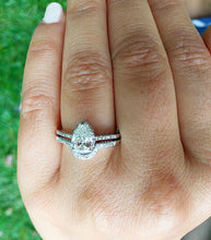 Load image into Gallery viewer, Pear Shape And Round Cut Sides Natural Diamond Halo Engagement Ring And Matching Band Bridal Set 14K Solid White Gold Wedding Set 1.00ctw