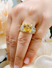 Load image into Gallery viewer, Cushion Cut Natural Yellow Citrine and Round cut Natural Diamonds Engagement Wedding Ring 14K Yellow And White Gold Right Hand Ring 4.80ctw