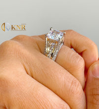 Load image into Gallery viewer, Cushion Cut Moissanite And cvd Round Cut Side Diamond Engagement Ring 14k Solid And Heavy White And Yellow Gold Wedding Ring 6.50ctw