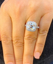 Load image into Gallery viewer, Asscher Cut Moissanite and Round Cut Side Cvd Diamond Bezel Set Engagement Ring 14k Solid White Gold Halo Style Bridal Wedding Ring 4.00ctw
