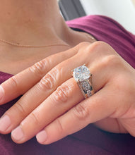 Load image into Gallery viewer, Cushion Cut Moissanite And cvd Round Cut Side Diamond Engagement Ring 14k Solid And Heavy Yellow And White Gold Wedding Ring 6.50ctw