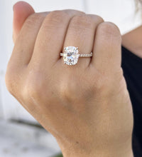 Load image into Gallery viewer, Cushion Cut Moissanite And Round Cut Sides Engagement Ring 14K Solid Rose Gold Four Prong set Wedding Ring Four Prong Set Bridal Ring 4.25ct