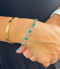 Load image into Gallery viewer, Oval Shape Natural Emerald And Round Cut Diamonds Bracelet Wedding Oval Emeralds Bracelet For Her Heavy 14k Solid White Gold Bracelet 6.00ct