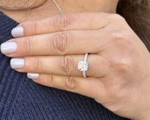 Load image into Gallery viewer, Cushion Cut Moissanite And Natural Round Cut Sides Diamonds Engagement Ring In 14k Solid White Gold Bridal Ring Minimalist Wedding Ring 2.20