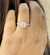 Load image into Gallery viewer, Cushion Cut Moissanite And Natural Round Cut Sides Diamonds Engagement Ring In 14k Solid White Gold Bridal Ring Minimalist Wedding Ring 2.20