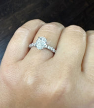 Load image into Gallery viewer, Oval Shape Moissanite And Round Cut Sides Engagement Ring Prong Set In 14k Solid White Gold Wedding Bridal Ring Hidden Halo Style 3.00ctw