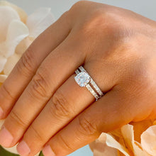 Load image into Gallery viewer, Cushion Cut Moissanite and Round Cut Sides Engagement Ring And Matching Band Bridal Set In 14k Solid White Gold Wedding Set For Her 1.90ctw