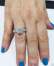 Load image into Gallery viewer, Princess Cut Moissanite And Round And Baguettes Sides Engagement Ring 14k Solid White Gold Wedding Ring Prong Set Halo Bridal Ring 2.00ctw