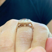 Load image into Gallery viewer, Cushion Cut Natural Smokey Topaz And Round Cut Natural Diamonds Engagement Ring Bezel Set Halo Ring Bridal Ring 14k Solid Rose Gold 3.70ctw