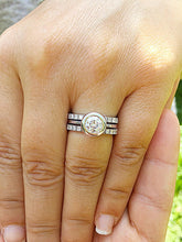 Load image into Gallery viewer, Round Cut Natural Diamonds Engagement Ring And Two Matching Bands Bezel Set Style Wedding Set 14k Solid White Gold Bridal Set Halo 1.30ctw