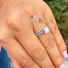 Load image into Gallery viewer, Princess Cut Moissanite and Round Cut Sides Natural Diamond Engagement Ring And Matching Band 14k Solid White Gold Wedding Bridal Ring 1.55