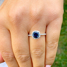 Load image into Gallery viewer, Round Cut Natural Sapphire And Side Natural Diamonds Engagement Ring Halo Ring Wedding Ring 14K Solid White Gold Bridal Propose Ring 2.30ctw