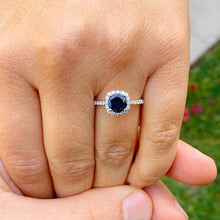 Load image into Gallery viewer, Round Cut Natural Sapphire And Side Natural Diamonds Engagement Ring Halo Ring Wedding Ring 14K Solid White Gold Bridal Propose Ring 2.30ctw