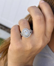 Load image into Gallery viewer, Oval Shape and Round Cut Sides Diamond Engagement Ring And Matching Band IGI Certified 14k Solid White Gold Double Halo Triple Shank 2.80ctw