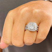 Load image into Gallery viewer, Cushion And Round Cut Diamond Engagement Ring And Two Bands IGI Certified 14k White Solid Gold Wedding Set Bezel Style Bridal Set 4.00ctw