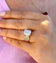 Load image into Gallery viewer, Radiant Cut Center And Round Cut Sides Diamond Sides Engagement Ring IGI Certified 14k Solid And Heavy Yellow Gold Wedding Ring 5.00ct G-VS2