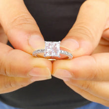 Load image into Gallery viewer, Princess Cut Moissanite and Round Cut Sides Engagement Ring For Her 14K Solid White Gold Wedding Anniversary Half Eternity Style Ring 1.70ct