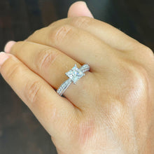 Load image into Gallery viewer, Princess Cut Moissanite And Round Cut Sides Engagement Ring Three Sided Style Bridal Ring 14K Solid White Gold Wedding Ring For Her 2.40ctw