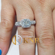 Load image into Gallery viewer, Princess Cut Moissanite And Round And Baguettes Sides Engagement Ring 14k Solid White Gold Wedding Ring Prong Set Halo Bridal Ring 2.00ctw