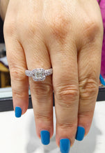 Load image into Gallery viewer, Princess Cut Moissanite And Round And Baguettes Sides Engagement Ring 14k Solid White Gold Wedding Ring Prong Set Halo Bridal Ring 2.00ctw