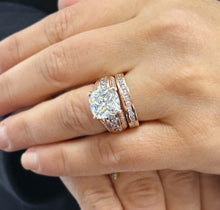 Load image into Gallery viewer, Cushion And Round Cut Sides Diamond Engagement Ring And Band Set In IGI Certified 14K Solid Rose Gold Hidden Halo Wedding Bridal Ring 6.50ct