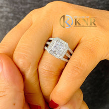 Load image into Gallery viewer, Princess Cut Moissanite And Round Sides Engagement Ring Prong Set Halo Triple Shank Style 14k Solid And Heavy White Gold Wedding Ring 3.80ct